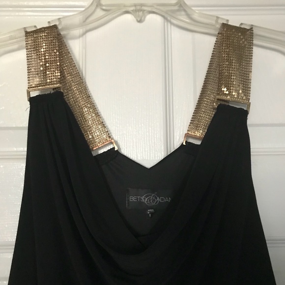 Black mini dress with gold metallic straps - Picture 2 of 8